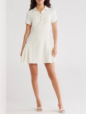 French Connection Ivory Polo Mini Dress Size M Collared Short Sleeve Drop Waist